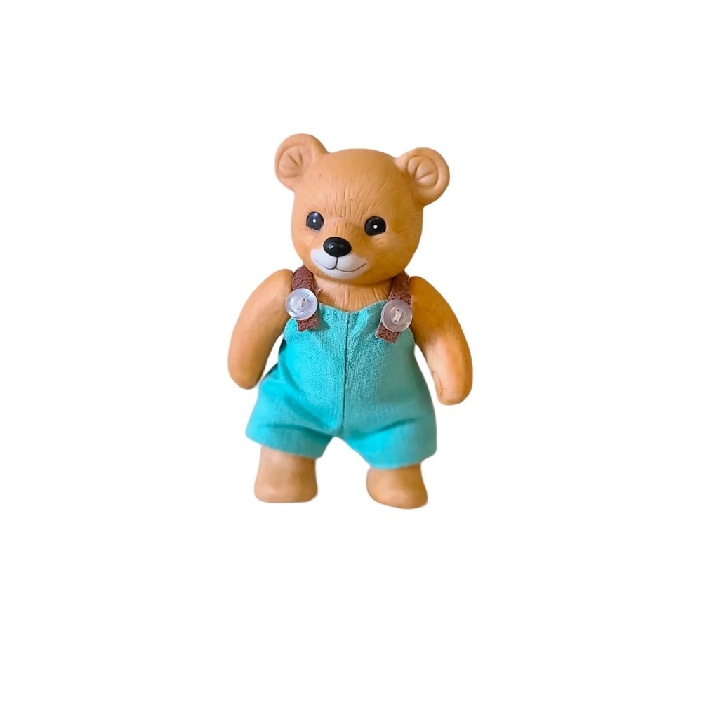 Vtg Homco Porcelain Teddy Bear Dress in Overalls Articulated Anthropomorphic